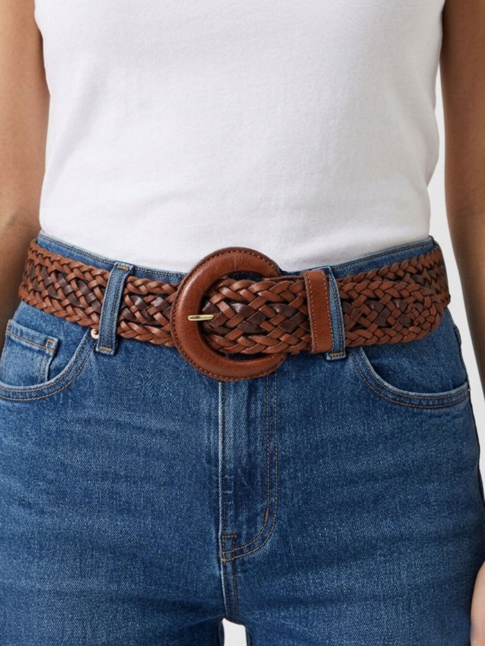 Vintage Capezio Braided Leather Wide Belt Woven Boho Brown Gold 90s Classic